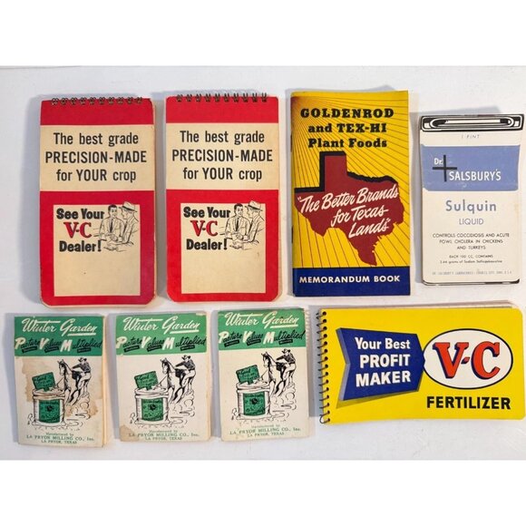 Vintage Advertising Notepads VC Fertilizers Goldenrod Tex Food Salsburys Farmers - Picture 1 of 8